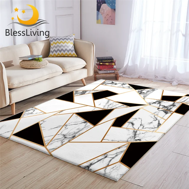BlessLiving Geometric Carpets For Living Room Black and White Center Rug Marble Texture Floor Mat Modern Alfombra Dormitorio 1