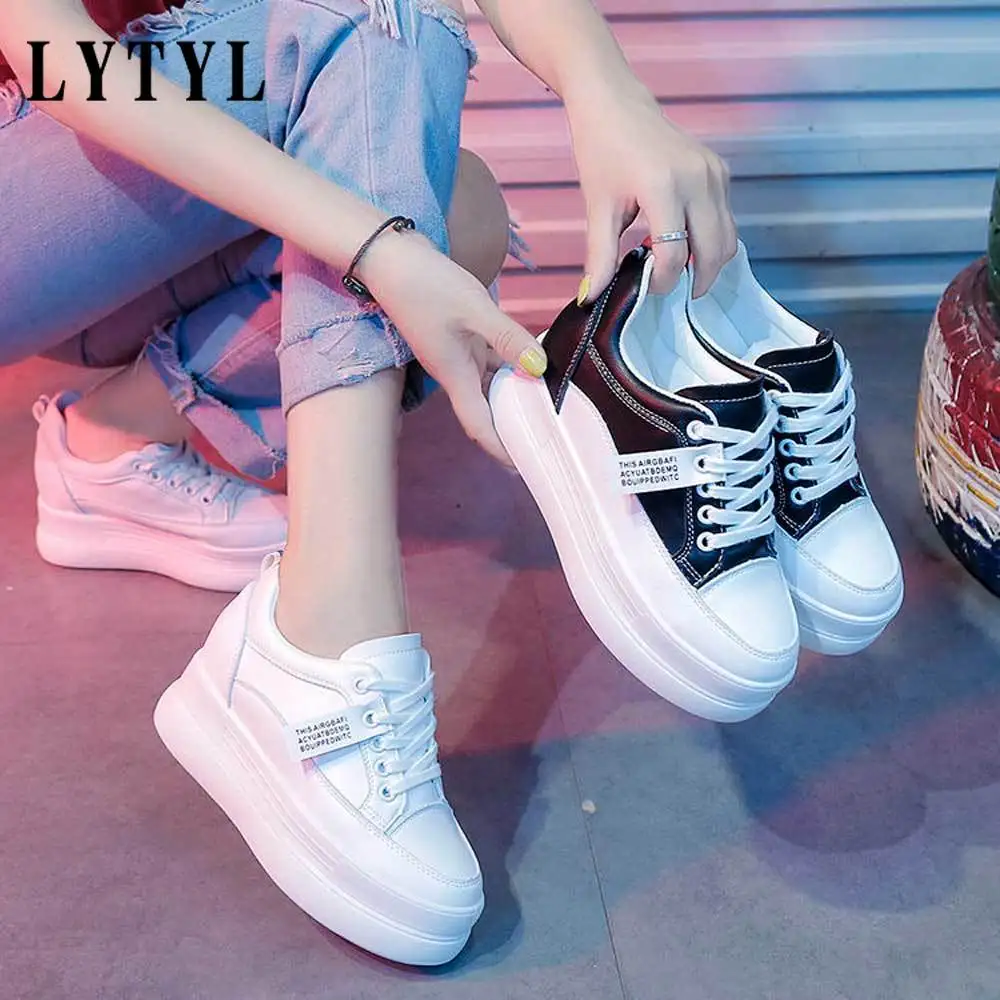 

Heels Women Platform Shoes Wedge Sneakers Ladies Leather White Shoes Female Tenis Feminino Casual 8cm Heels Sport Shoes B20-360