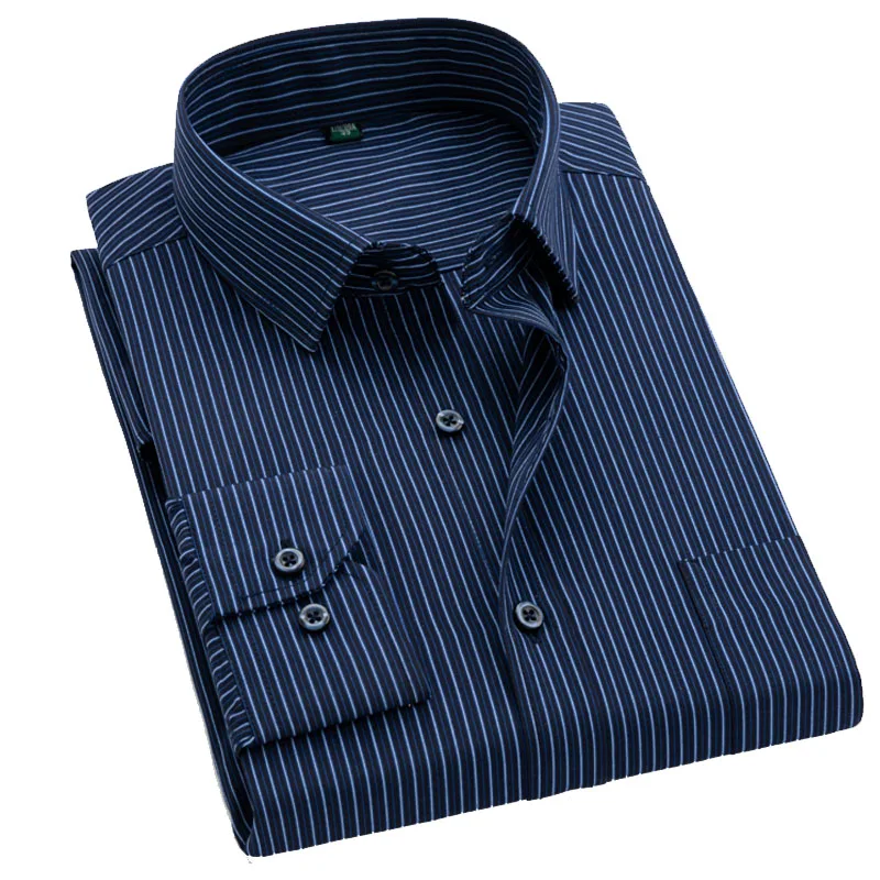 Рубашка мужская с воротником на пуговицах Повседневная Деловая полосатая
