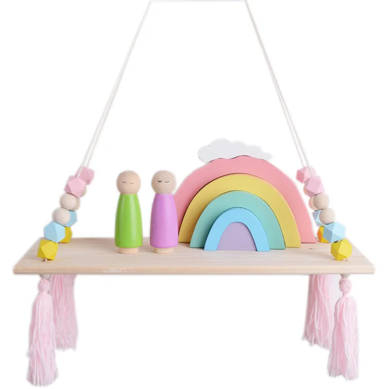 В скандинавском стиле бусины красочные деревянные полки с кисточкой стены Clapboard