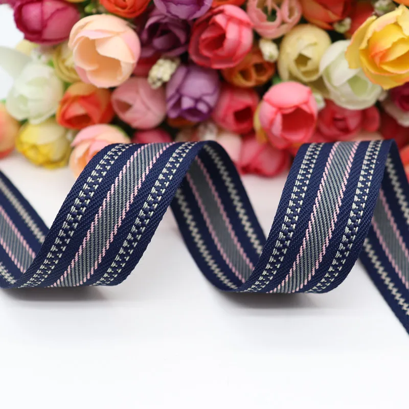 Navy Blue 10 ярдов 16 мм/25 мм/38 мм полосатая цветная лента столкновения для волос луки DIY ремесла аксессуары ручной работы M19081903 - Цвет: Navy Blue