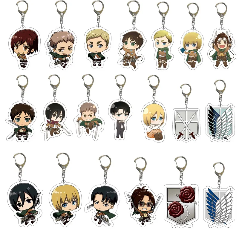 32Pcs/Lot Attack On Titan Anime Keychains Double-Sided Wings Of Freedom Eren Scout Legion Acrylic Key Chain Cosplay Jewelry