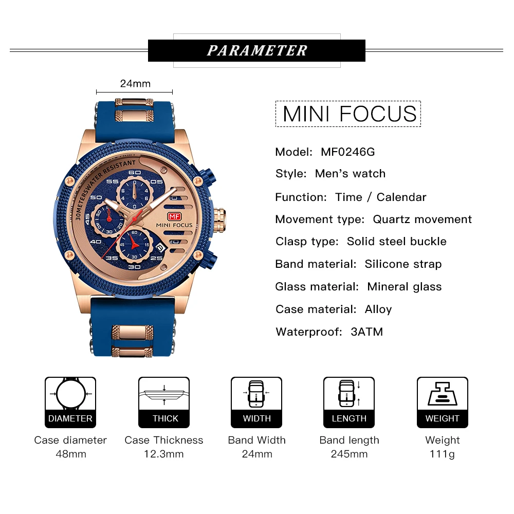 

MINI FOCUS 2021 New Men Watch Chronograph Top Brand Casual Fashion Quartz Watch Men Sports Military Silicone Wristwatch Relogios