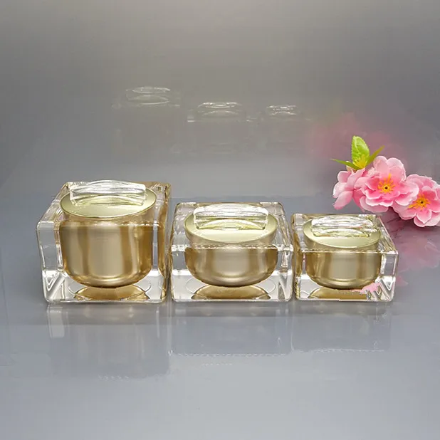 15 г Акриловая банка для крема золотой/черный/жемчужный белый квадратной формы
