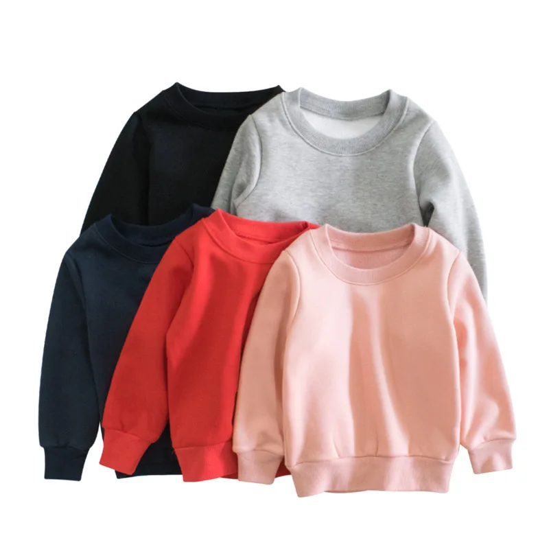 

Children Hoodie Sweatshirt Kids 5 Colors Plus Velvet Kids Tops Boys Girls Baby Pink Red Black Gray Yellow Clothes for 2-7 Year