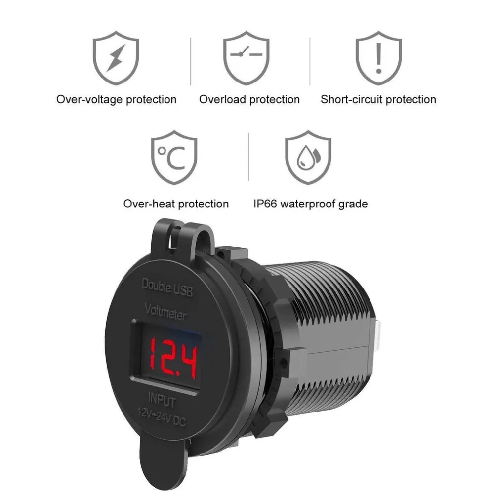 12 V/24 V автомобиль 4.2A Dual USB розетка Напряжение вольт метр судовая Панель Универсальный Мощность разъем