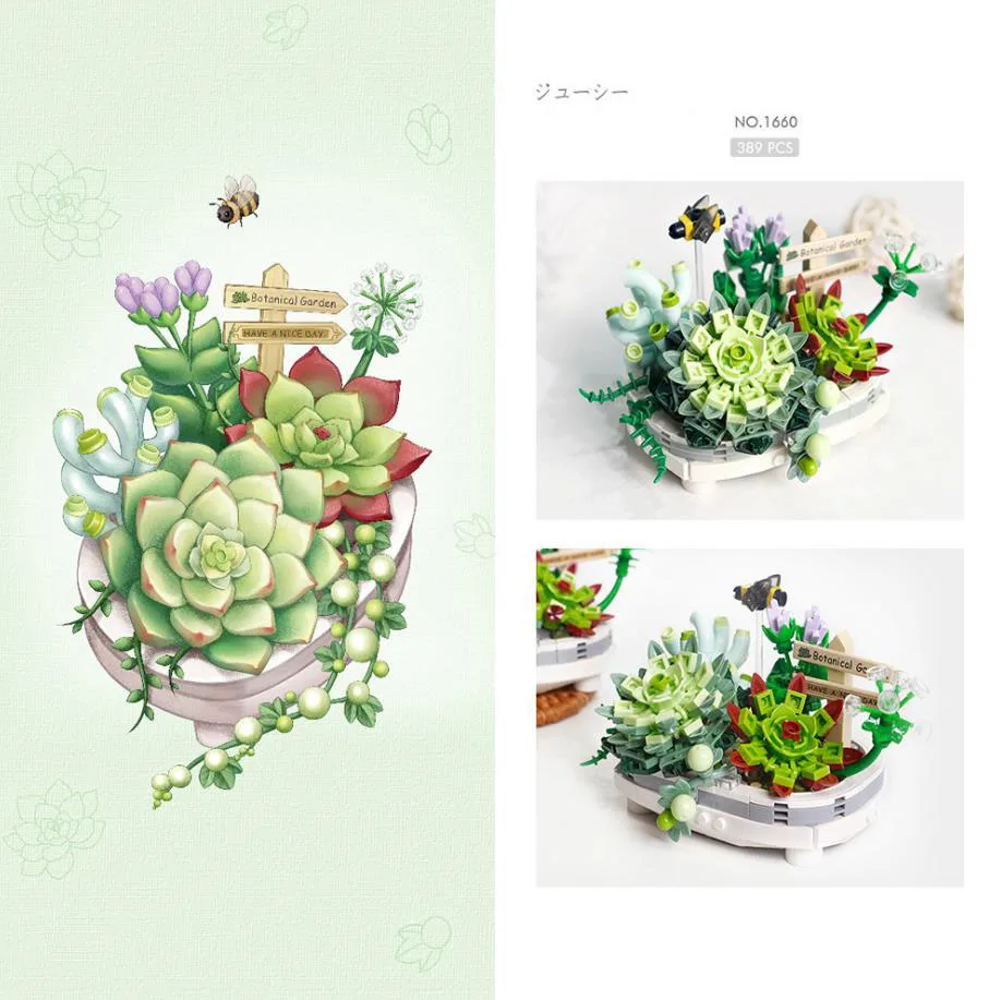

Loz model moc mini diamond block creative Succulent Potted plants assemble building bricks educational toys for adult gifts