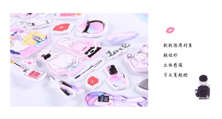 Kawaii мультяшная красивая девушка ежедневный макияж пены 3D декоративные канцелярские наклейки Скрапбукинг DIY Дневник этикетка-наклейка