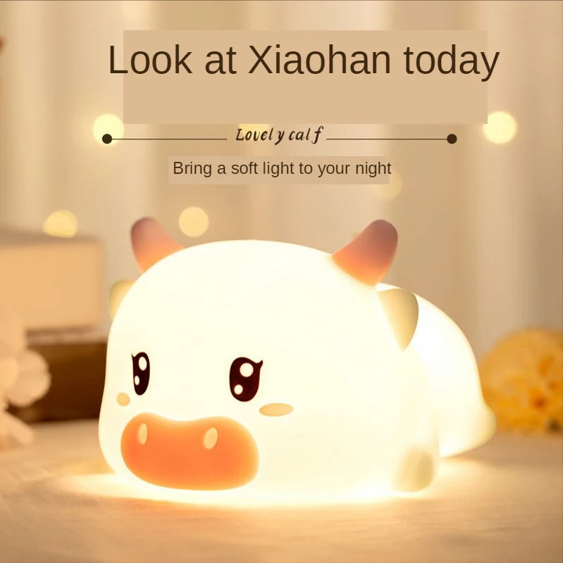 

Cute Ox Patted Lamp Silica Gel Led Small Night Lantern Usb Charging For Home Bedroom Children Wake Up Burner Sleep Light Gifts