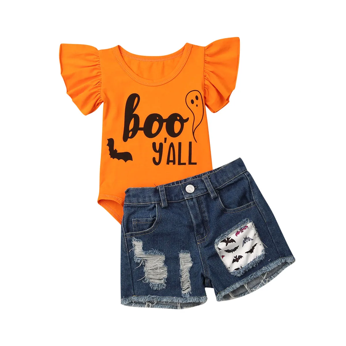 Новый детский комбинезон на Хэллоуин из 2 предметов для девочек топ джинсовые