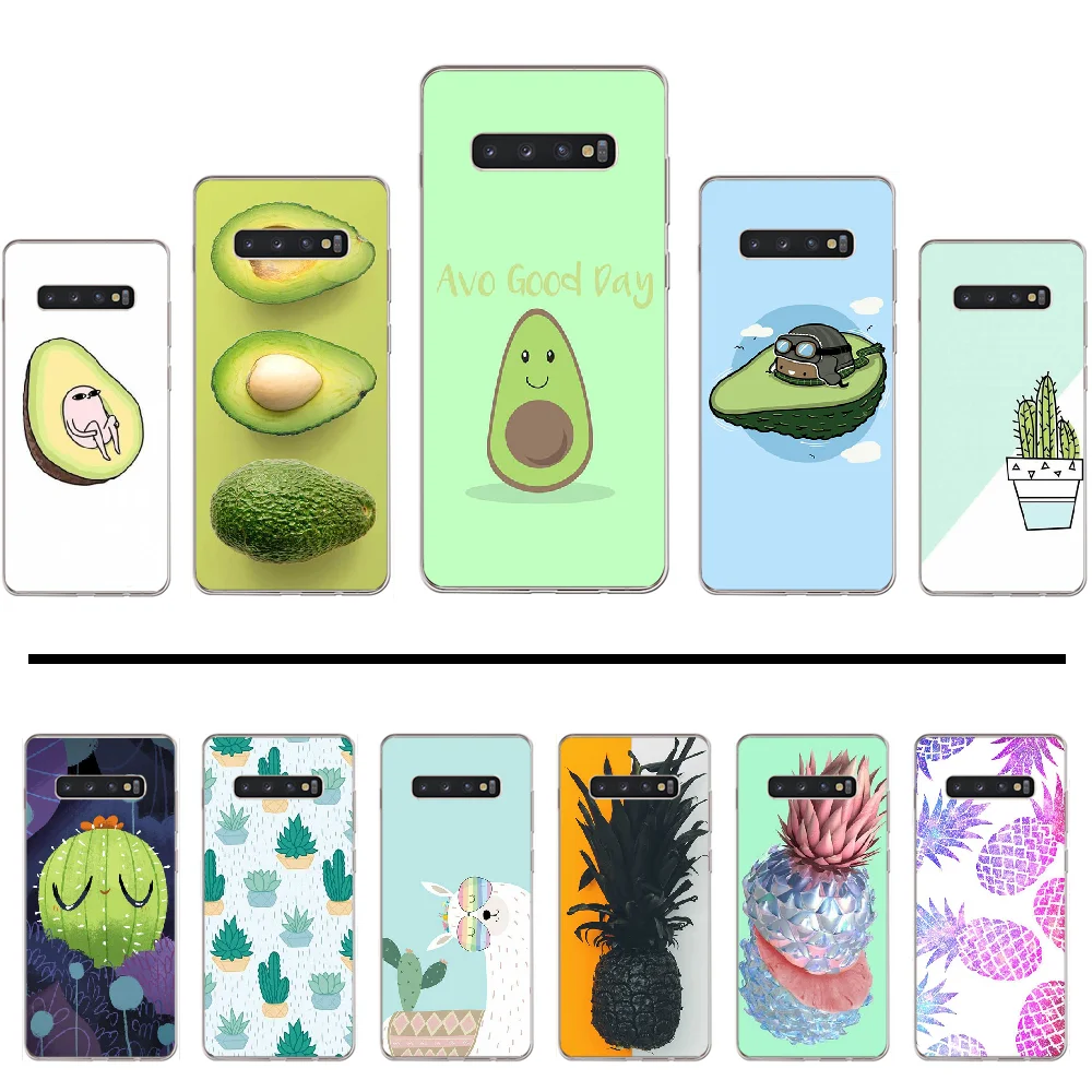 Ананас кактус авокадо ТПУ черный чехол для телефона Корпус Samsung Galaxy S5 S6 S7 S8 S9 S10 S10e