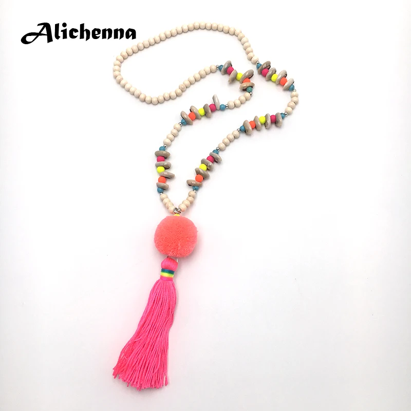 Красочные деревянные бусины ожерелье с раковинами богемное Бохо этнический