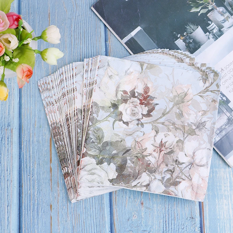 33cm*33cm Printed Feature Rose Paper Napkins For Event &amp Party Decoration Tissue Decoupage Flowers pattern high quality napkin | Красота и