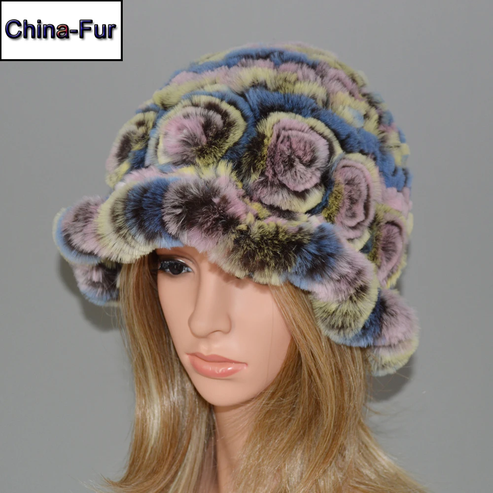 Шапки женские вязаные из меха кролика рекс | Аксессуары для одежды