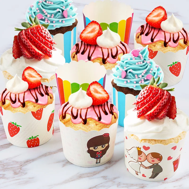 50 шт красочные кольца Rianbow дизайн бумажные чашки для кексов выпечки жиростойкие