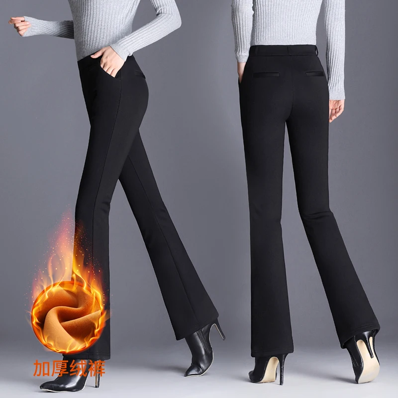 Женские осенне зимние Бархатные утепленные расклешенные брюки размера плюс с