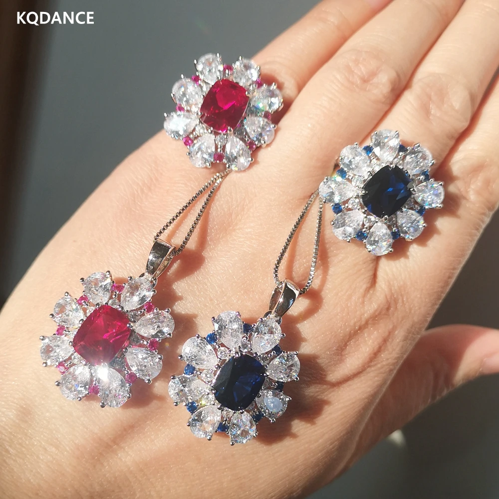 

KQDANCE изумрудная ожерелье кольца с красным/синим камнем Ювелирные наборы для женщин оптом