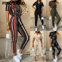 ping zhao elegant woman jumpsuits casual button down cuffed short sleeve playsuit jumpsuit womens 2021