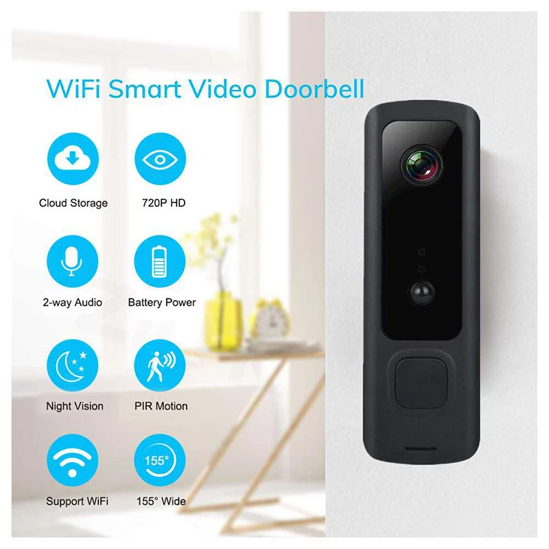 

Умный Видеозвонок Tuya с функцией ночного видения, 720P, Wi-Fi