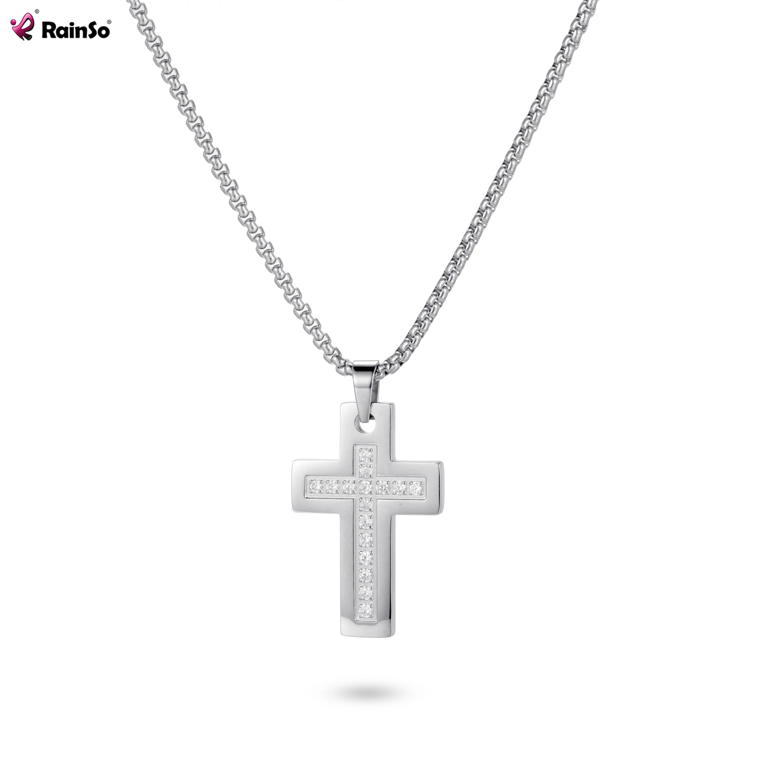 

Rainso Necklaces For Woman Trendy Sale Stainless Steel Chain Cross Zircon Pendant Magnetic Fashion Jewelry New Hot 2021