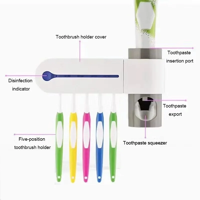 

UV Light Ultraviolet Toothbrush Sterilizer Toothbrush Holder Automatic Toothpaste Squeezers Dispenser USB Powered Bathroom Set