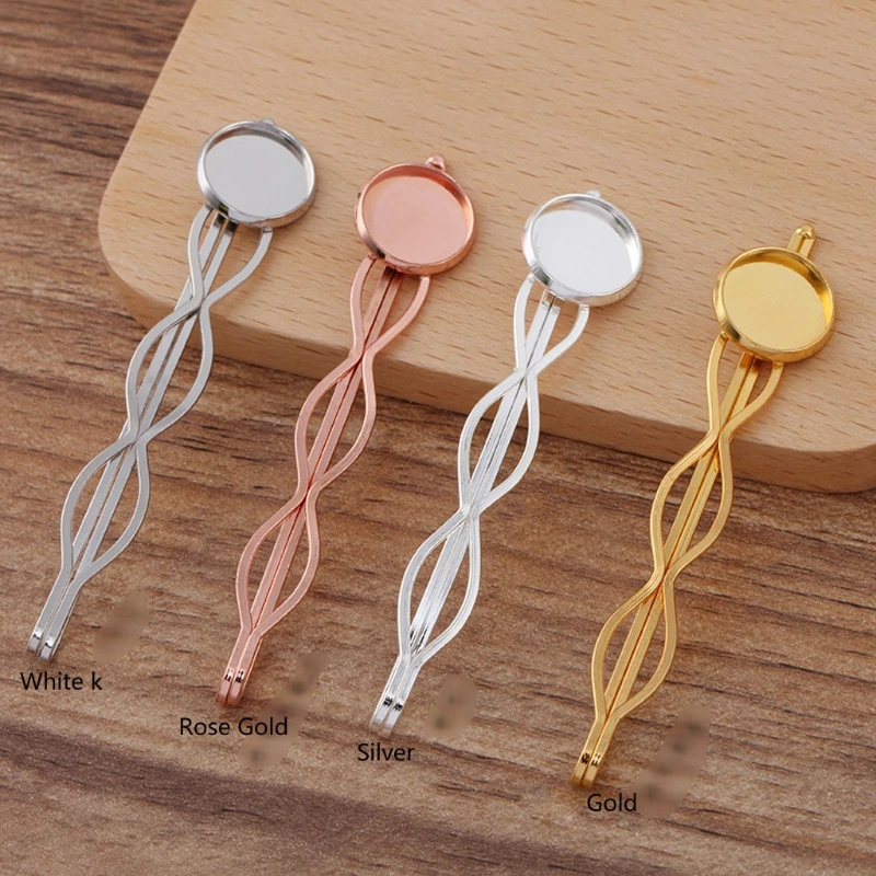 

For 12mm Round Cabochons Hairpins Blank Settings Hair Snap Clips Base Tray 20pcs