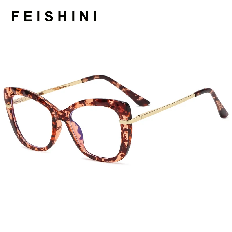 Feishini 2022 Fake Blue Light Glasses Blocking Filter Reduces Eyewear Strain Clear Eyeglasses Frame Women Cat eye 2020 images - 6