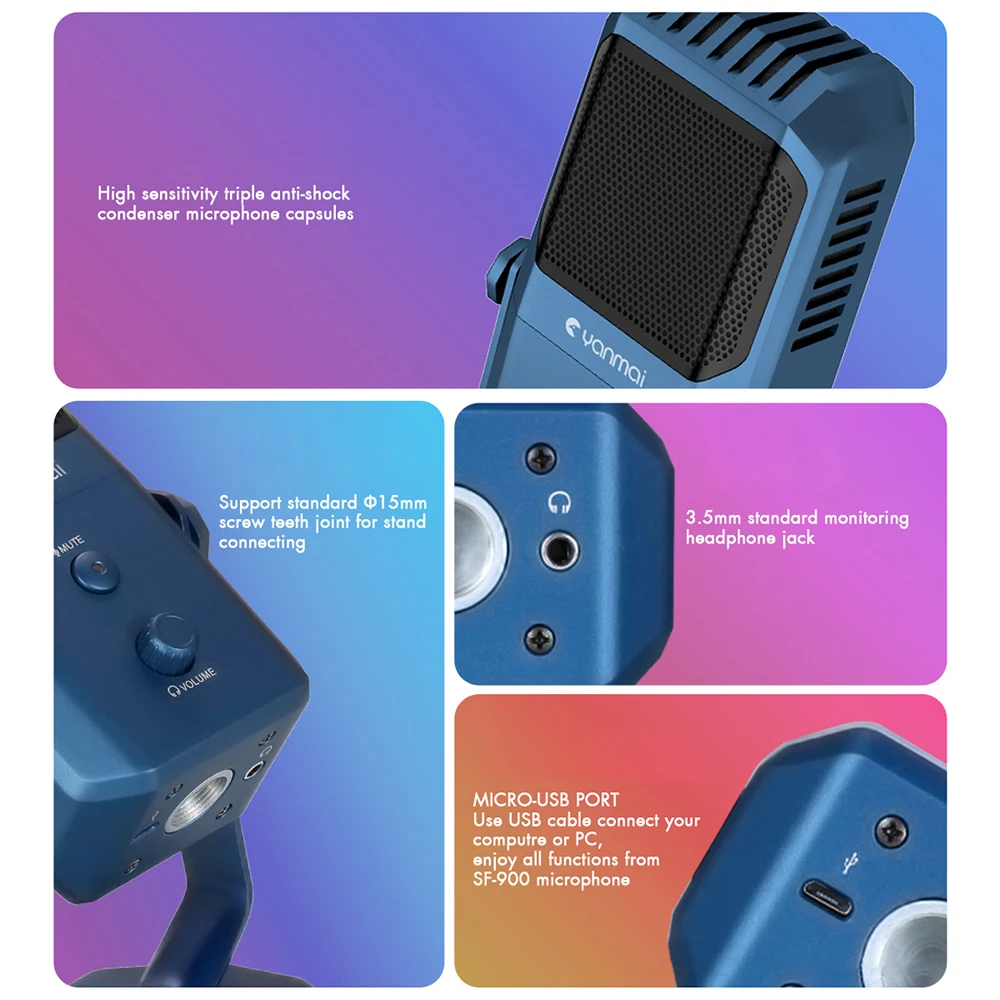 SF 900 Plug And Play USB микрофон Студийный записывающий конденсаторный четыре