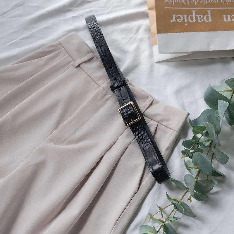 

Summer High Waist Wide Leg Short Pants Women White Knee Length Pants With Belt 2020 Korean Casual Holiday Trousers