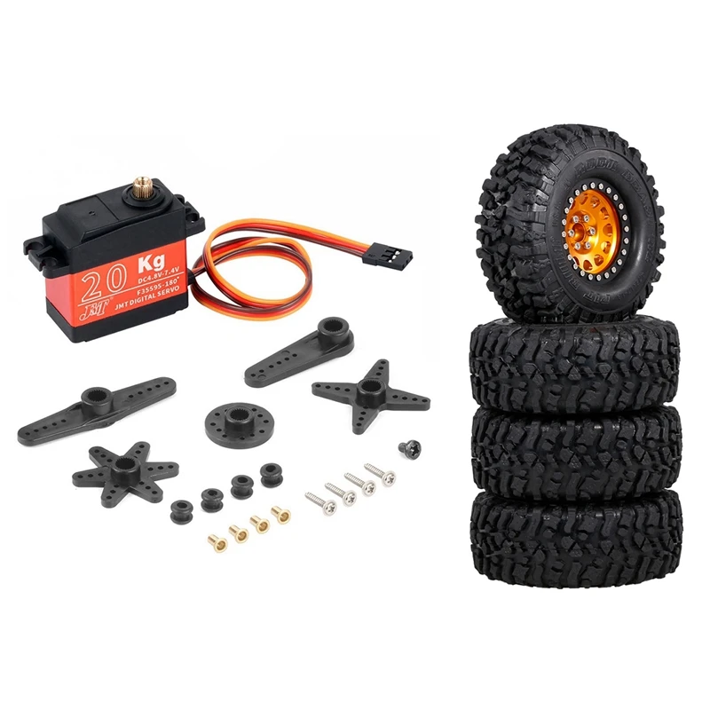 

Digital Servo Waterproof Metal Steering Digital Metal Gear Core Servo With 4PCS Metal 2.2 Beadlock Wheel Rim Tires Set
