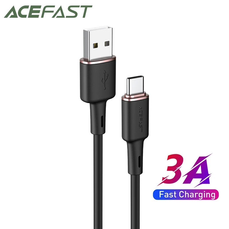 

Силиконовый зарядный кабель ACEFAST типа C для Samsung S20, S21, 3A, быстрая зарядка, шнур для Xiaomi, Macbook, планшетов