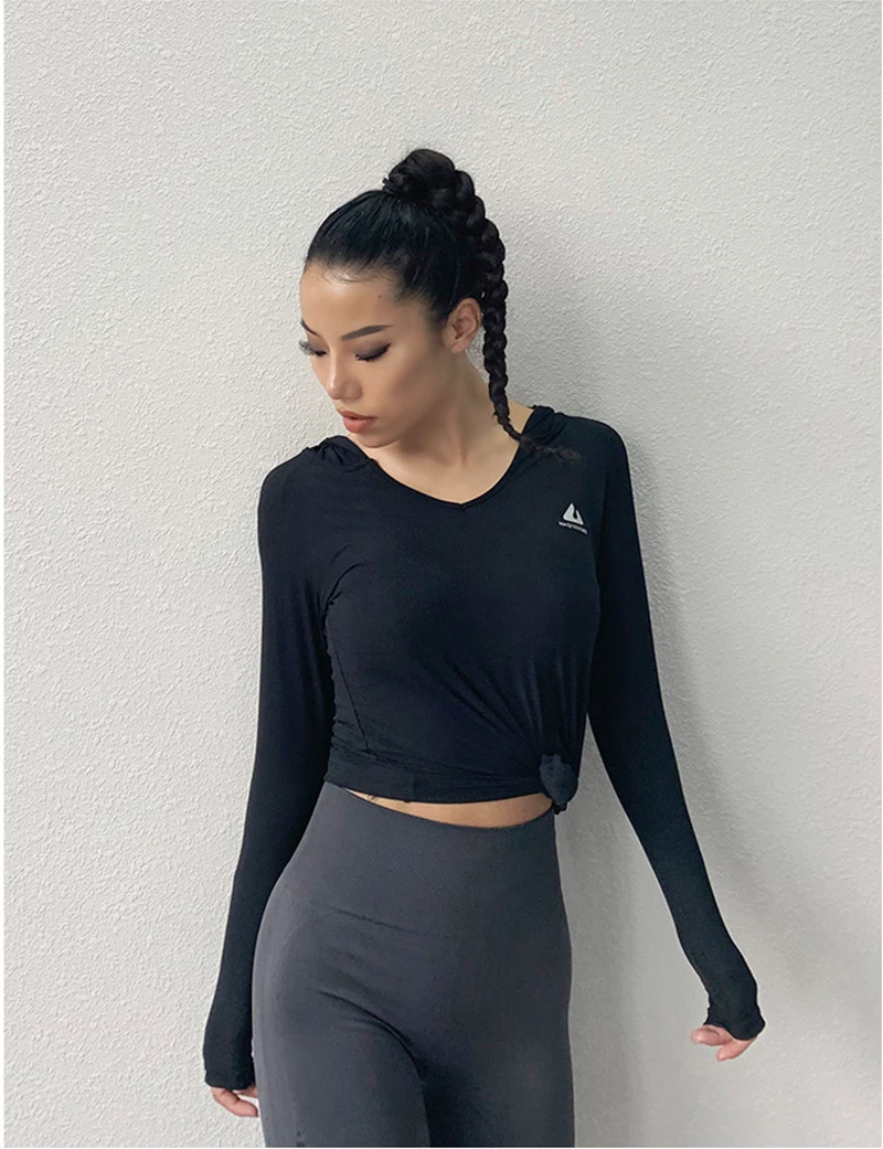 SALSPOR Gym Women Yoga Shirt Long Sleeve Hooded Sport T Shirt Absorb Sweat Quick Dry Workout Tops Fitness Running Sportswear