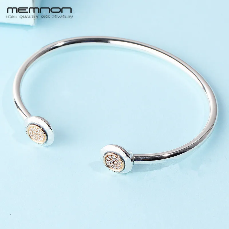 

925 sterling silver Signature Bangles Bracelets with 14K gold clip fit charms beads DIY for women fine Memnon Jewelry YSZ068