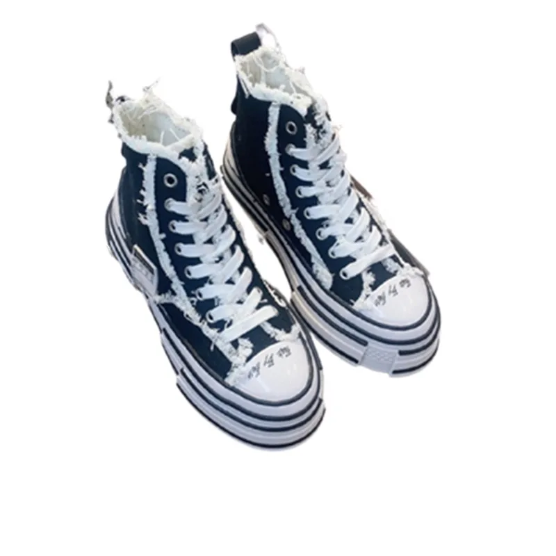 

2021 New Fashion Luxury Women Shoes Casual High Top Flat Heel Breathable Canvas Shoes Ladies Lace-up Platform Vulcanized Shoes