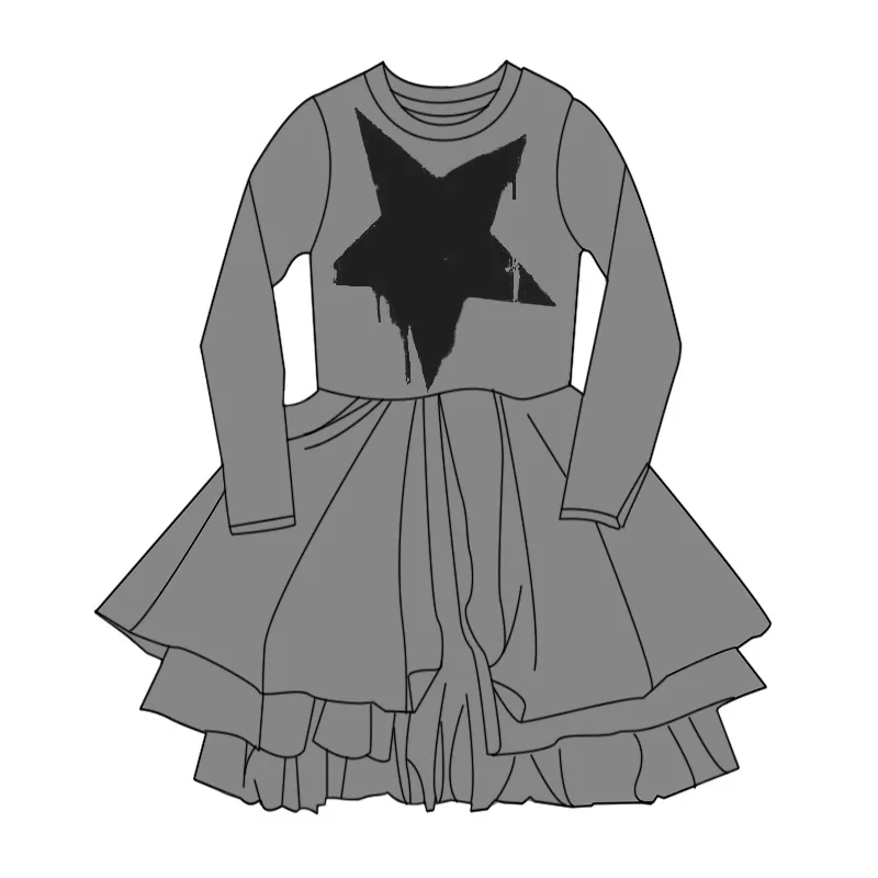 

In Stock 2021 New Nu Children's Casual Dress Set Knitted Cake Dress Girl Sweater Dress Stitching Sweatshirt Skirt Puff Dress