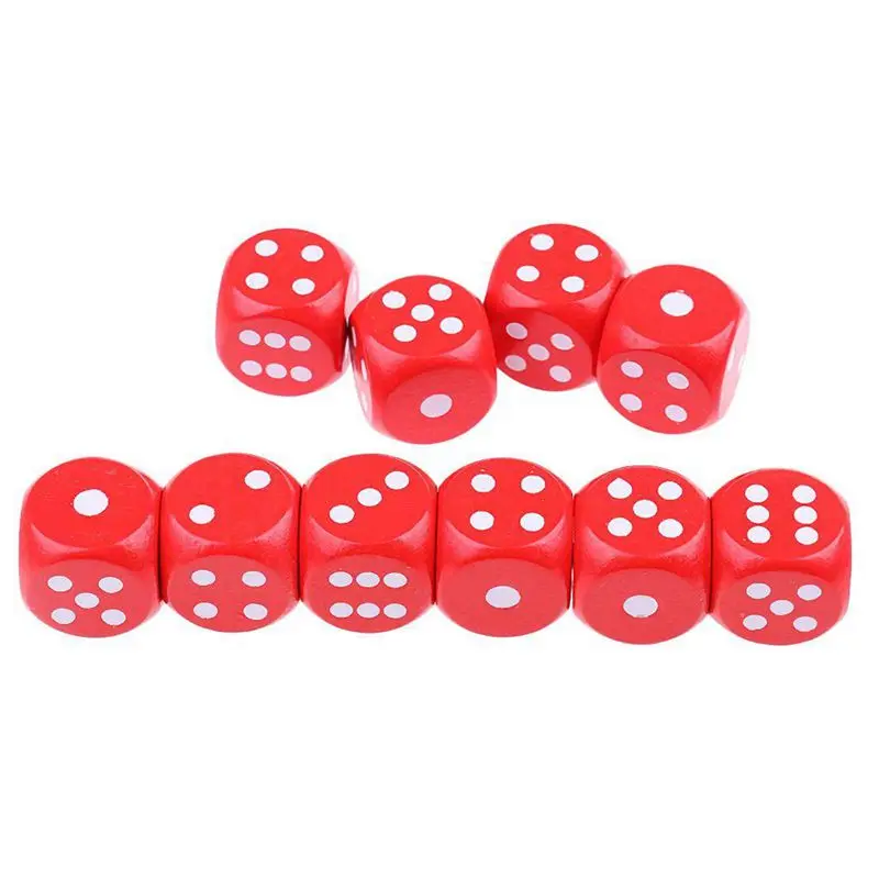 10 six-sided D6 dice for board games made of wood - red | Спорт и развлечения