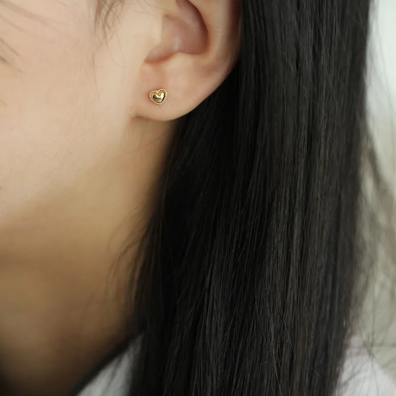 Серьги гвоздики в виде сердца из твердого золота 9K14K ювелирные изделия