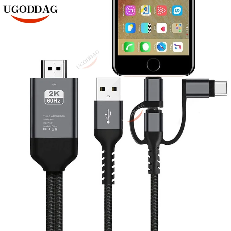 HD видео адаптер HDTV кабель Дисплей для IPhone 13 Pro Max 12 Mini 11 X XR Huawei P30 Samsung S20 S10 Type C Android