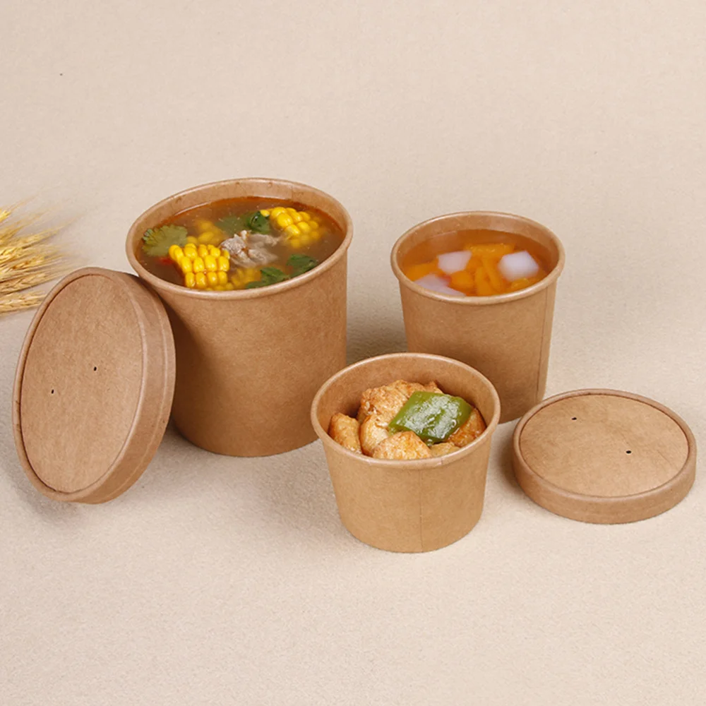 

50Pcs 8 Ounce Kraft Paper Soup Cup Disposable Meal Prep Containers Food Packaging Takeout Bowl without Lids