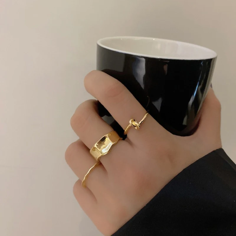 

3Pcs/lot Hollow Out Resizable Rings Set for Women Bands Wedding Jewelry Hip-hop Rock Metal Round Geometric Rings Christmas Gifts