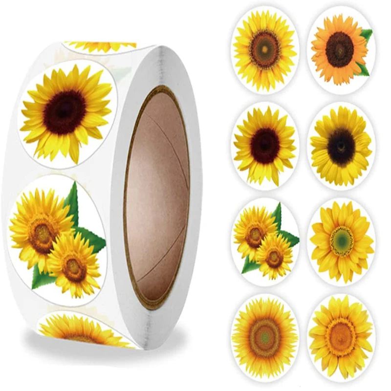 

Zollor 500 шт./рулон, наклейки в виде подсолнухов, красивых цветов, спасибо, герметичные этикетки для бизнеса, ручная работа, товары для выпечвече...