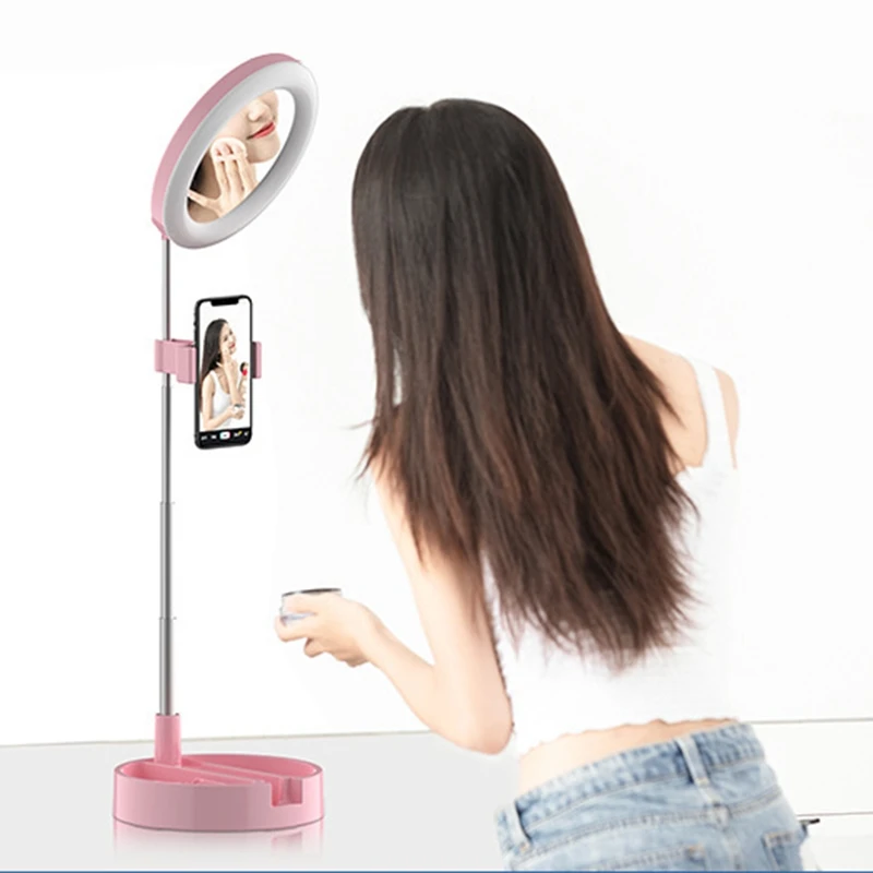 

Desk Live Light with Phone Holder Universal Selfie Ring Light with Make Up Mirror Photography Lamp LED Light