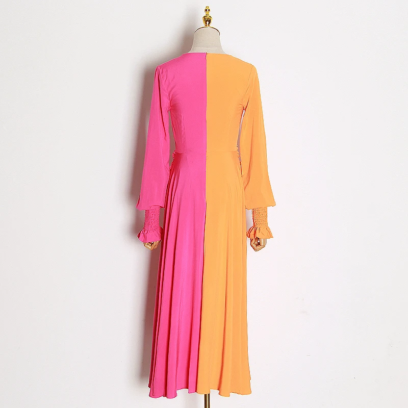 Женское лоскутное платье TWOTWINSTYLE разноцветное до щиколотки с v образным вырезом