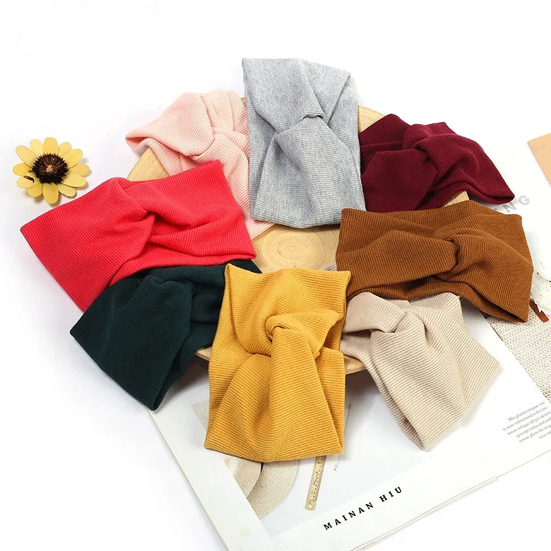 

2021 Spring Cotton Cross Hairband Fashion Solid Hair Band Ladies Yoga Sports Elastic Headband Women Hair Accessories