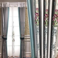 american luxury living room high grade imitation silk satin embroidery modern european curtain cloth curtains for living room