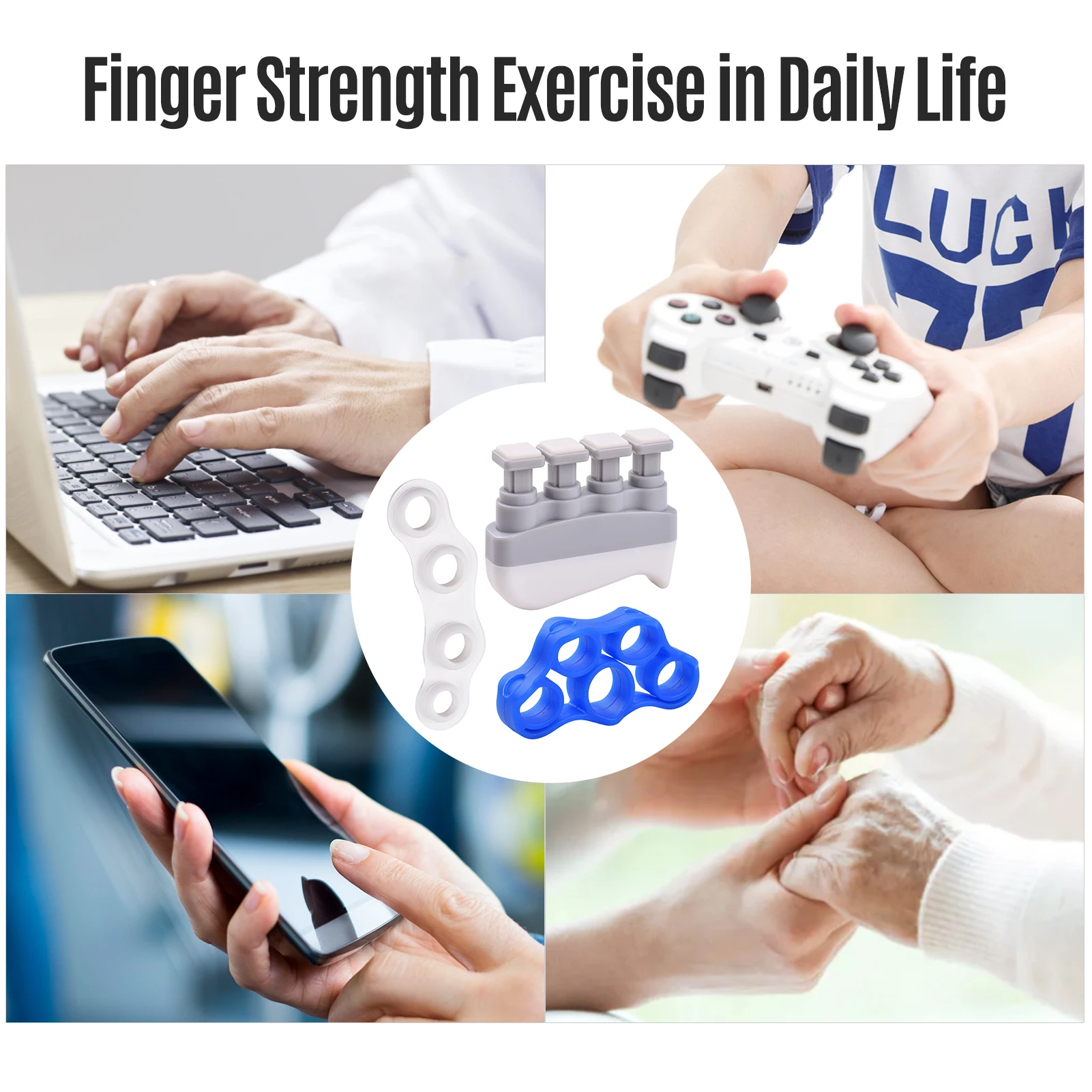 

Hand Exerciser Set with Finger Exerciser + Finger Spliter +Silica Gel Tensioner Fingers Exercise Tool for Guitar Wind Instrument