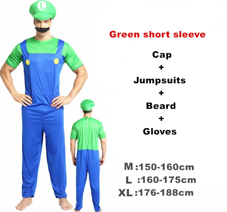 Взрослый Хэллоуин Супер Марио Детский костюм косплей семья Funy Luigi Bros сантехник Пурим костюм нарядное платье Рождественские Вечерние