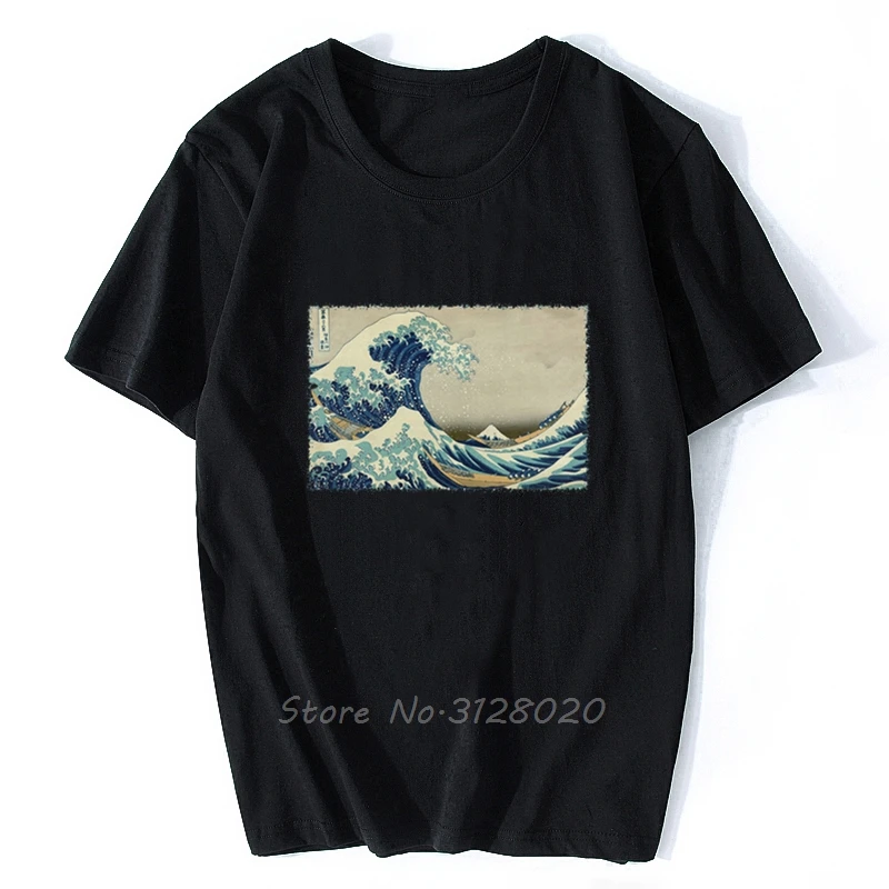 

Brand New Men T Shirts Cotton The Great Wave Off Kanagawa Japanese Art Awesome Artwork Printed O-neck Tee Shirts Oversize