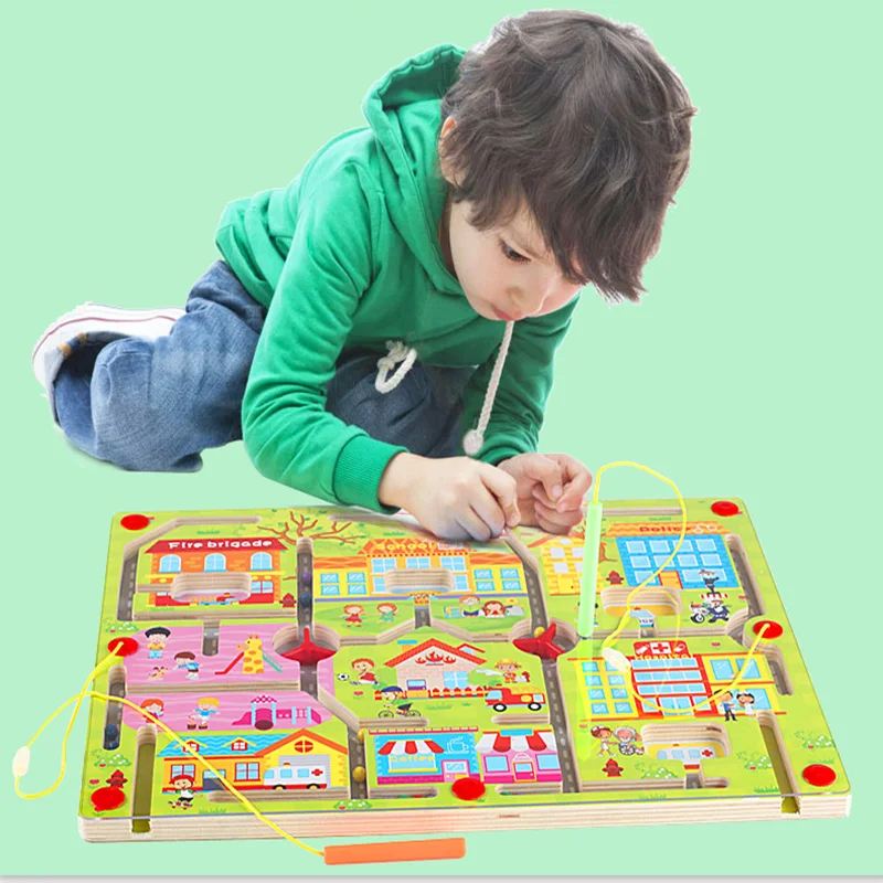 Монтессори Магнитный развивающий лабиринт игрушка магнитные ручки Ранняя