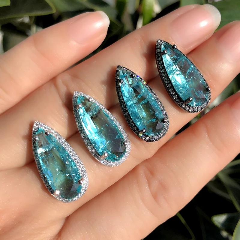 Серьги в виде капли воды ярко-белые Винтажные серьги с зеленым прозрачным